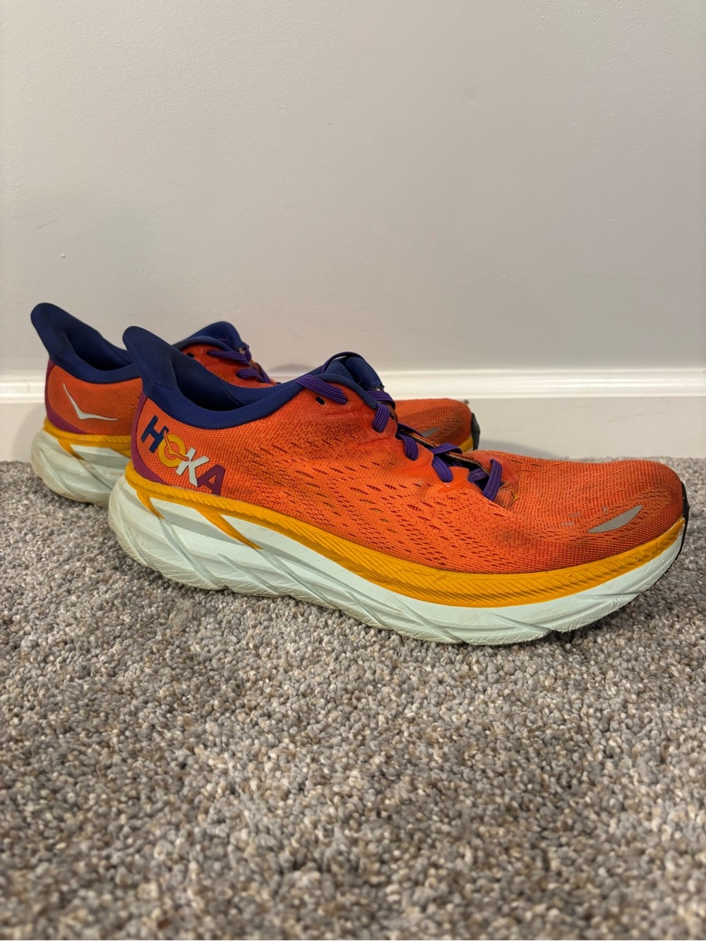 HOKA ONE ONE Clifton 8 Fiesta Bluing Women’s Lace-Up Running Shoes Sneakers 9